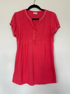 Midtown Y2K Pink Cap Sleeve Henley Empire Waist Shirt Size S Early 2000’s Spring